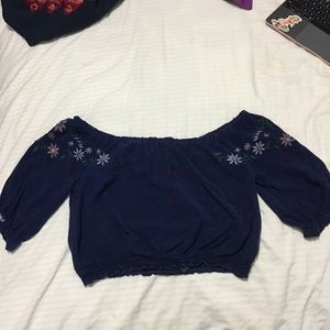 Blue crop top off the shoulder top